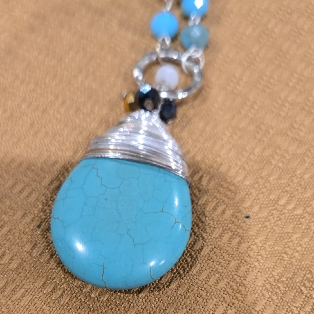 Turquoise and Silver Pendant Necklace